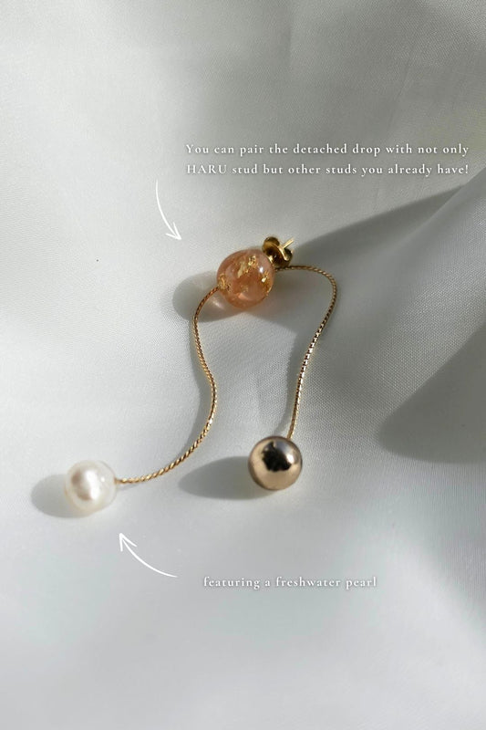 handmade orange beige convertible chain drop earring with removable drop 2