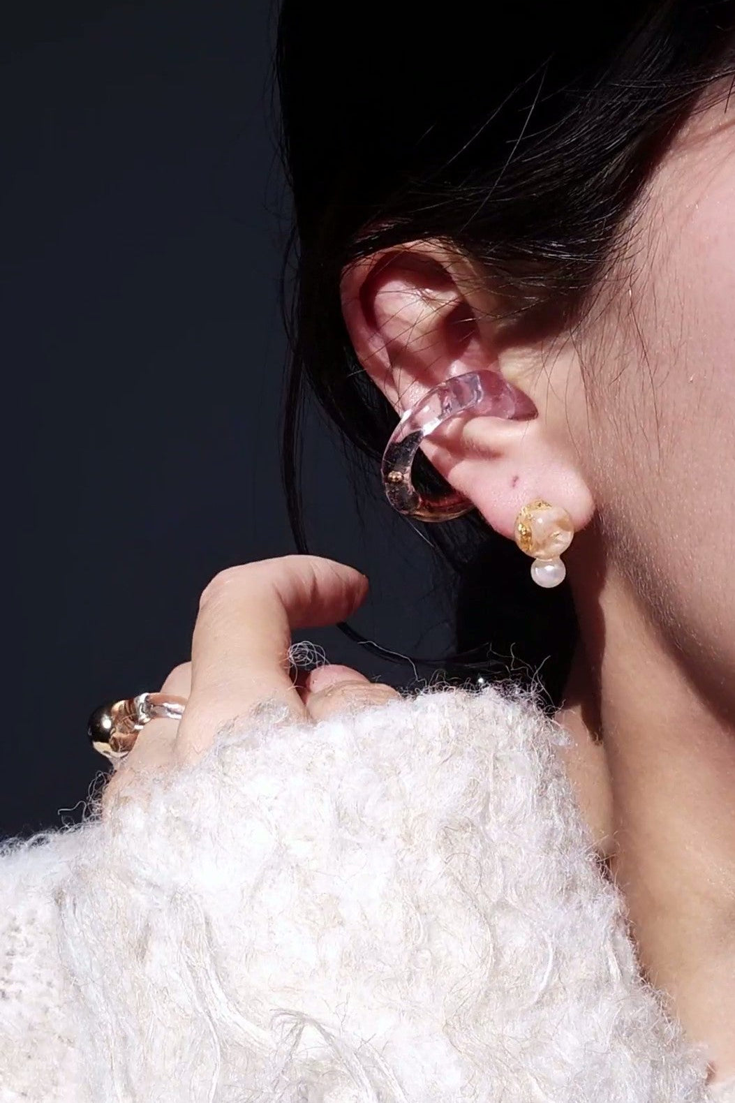 TORORI gold / reversible ring & ear cuff