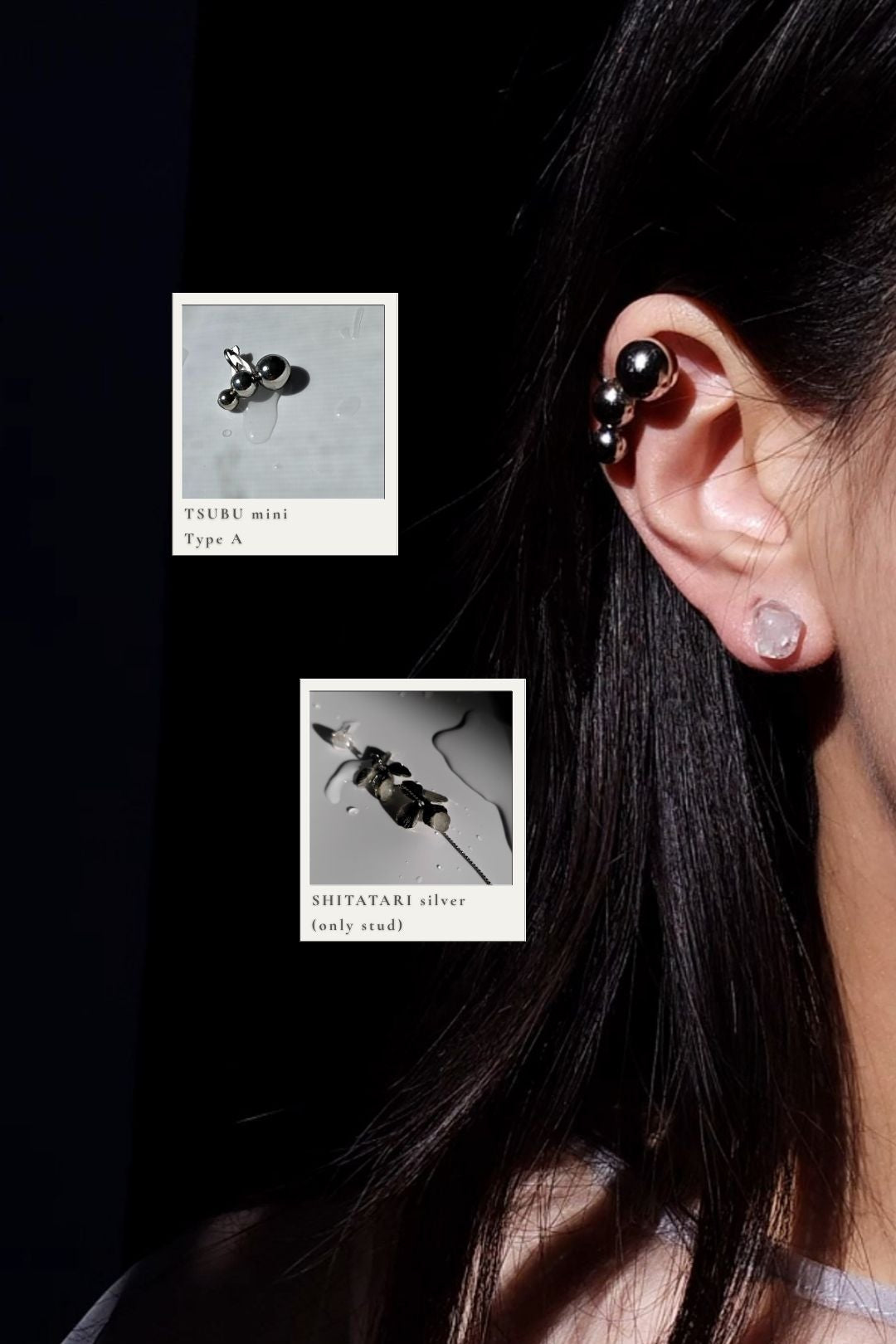silver helix ear cuff with melting ice like stud
