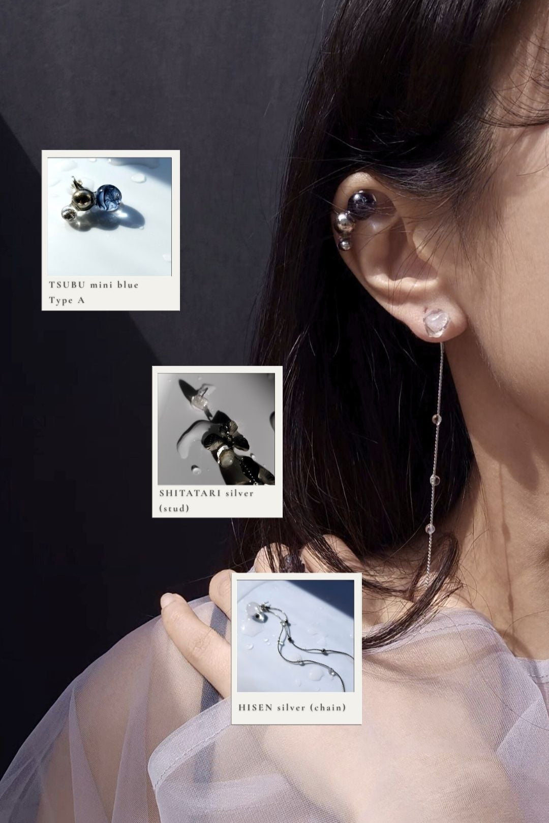 blue ear cuff with silver convertible earring
