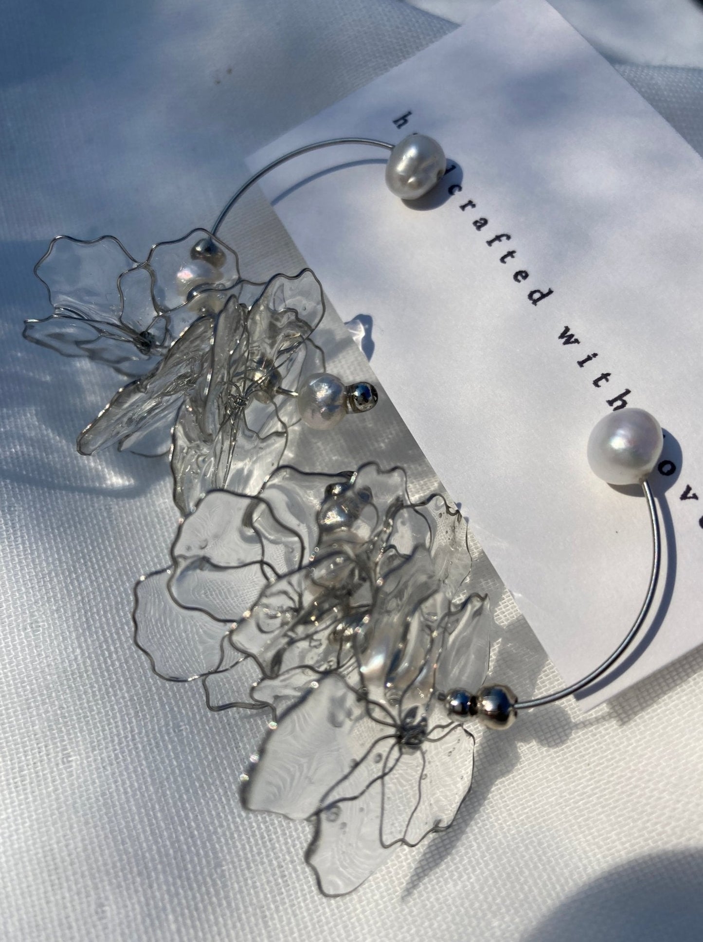 Rokka Clear Resin Petal & Freshwater Pearl Floral Earrings on Tag2