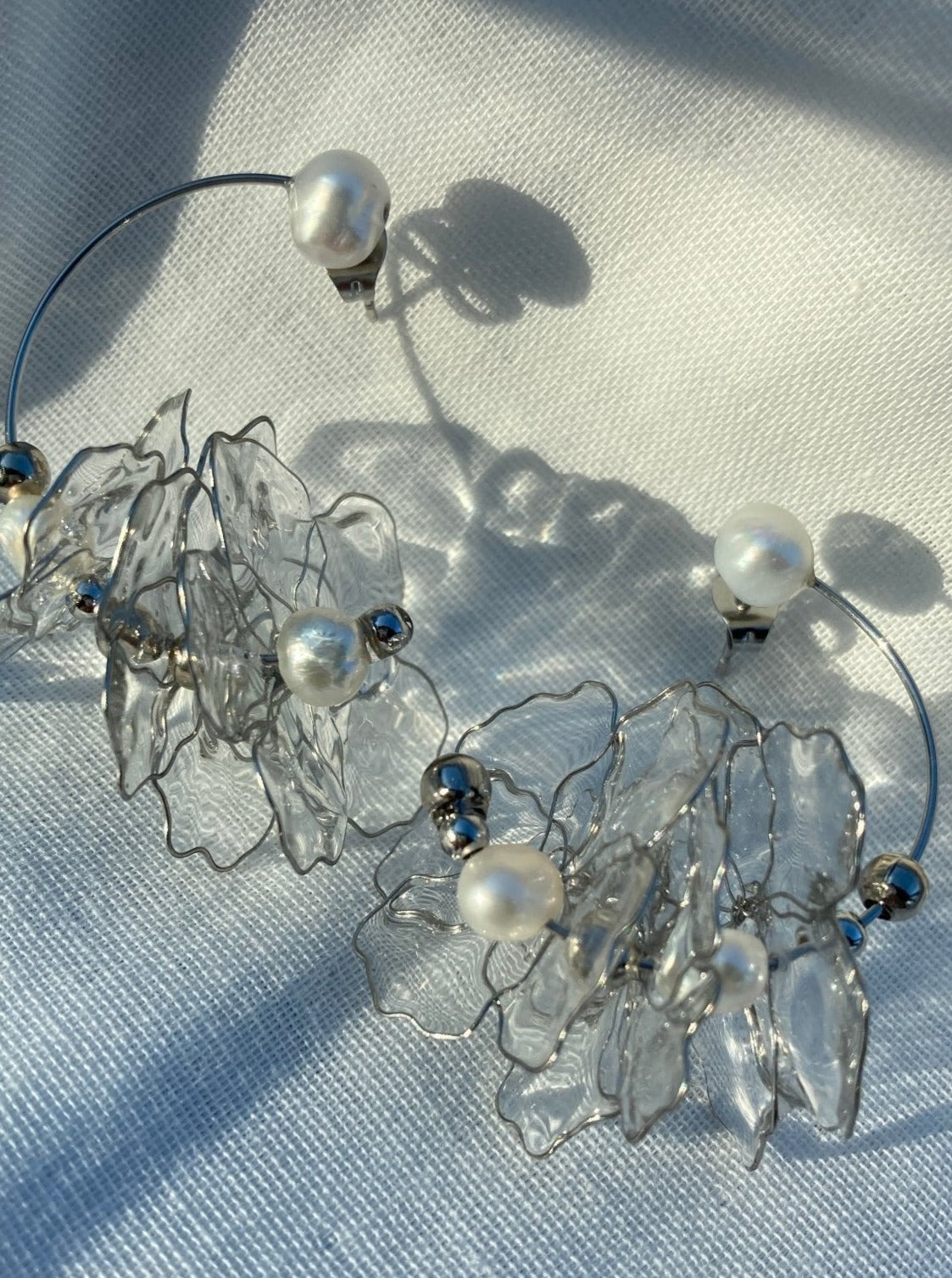 Rokka Clear Resin Petal & Freshwater Pearl Floral Earrings on Tag4