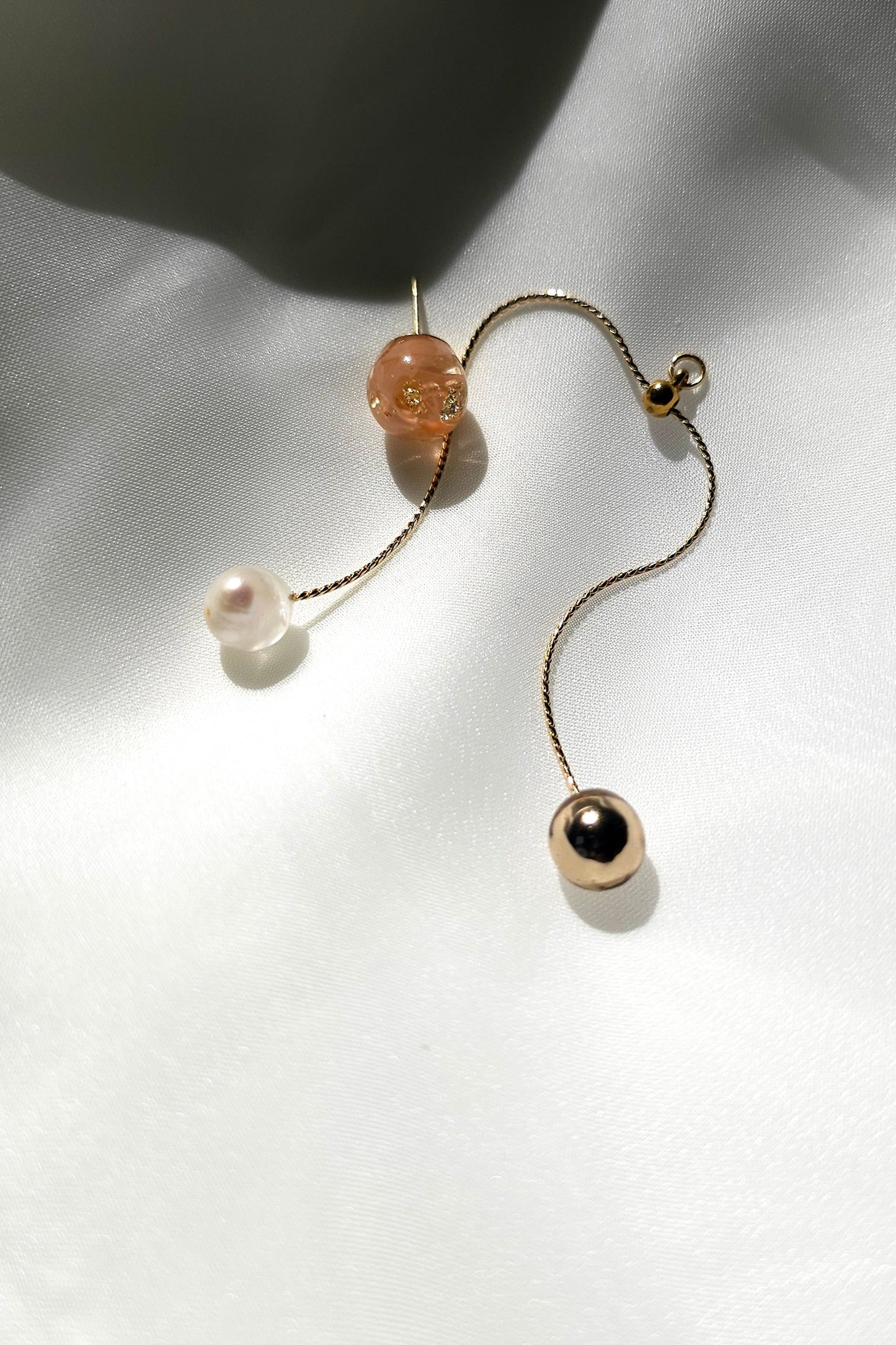 handmade orange beige convertible chain drop earring with removable drop