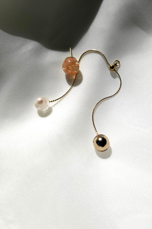 handmade orange beige convertible chain drop earring with removable drop