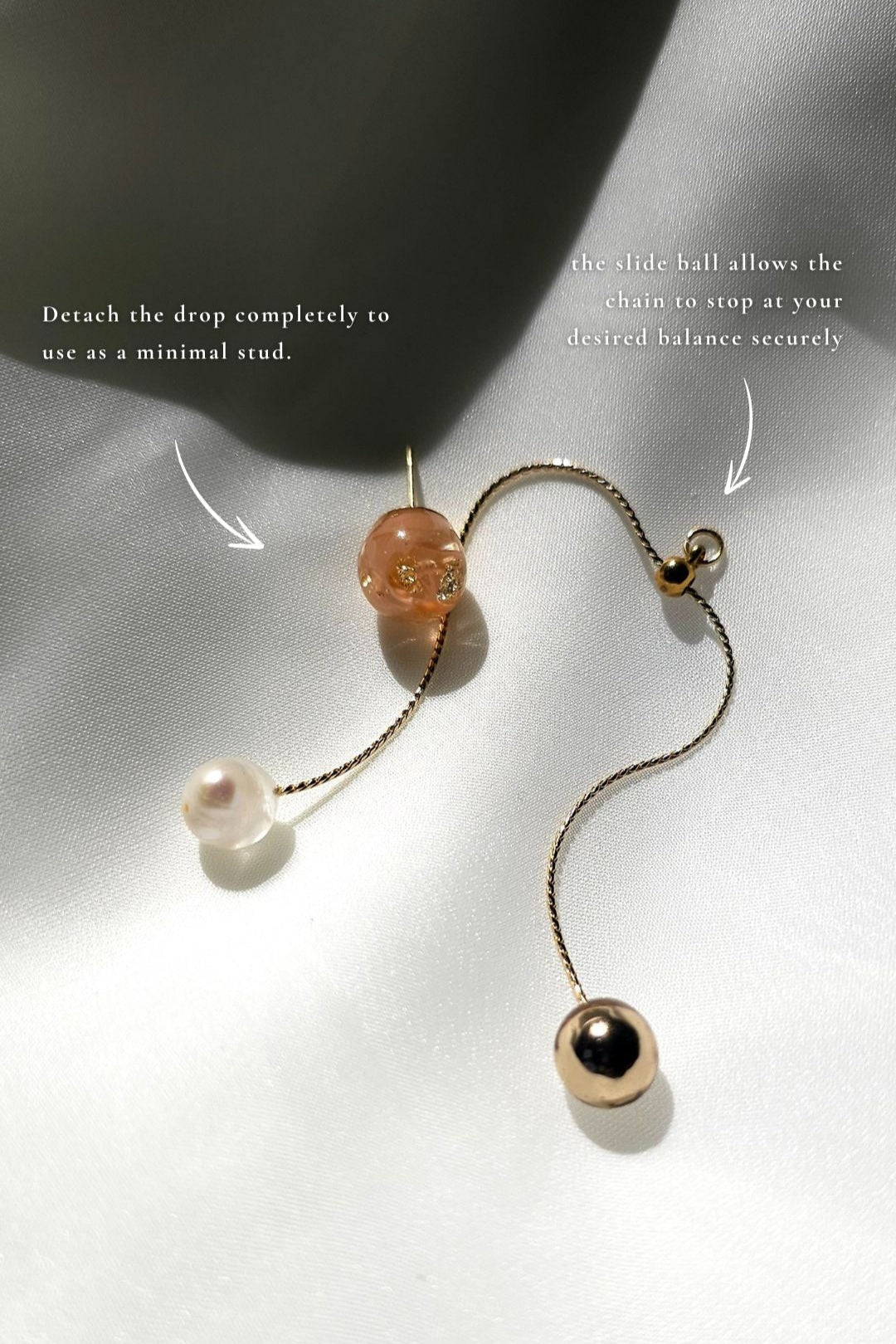 handmade orange beige convertible chain drop earring with removable drop 3