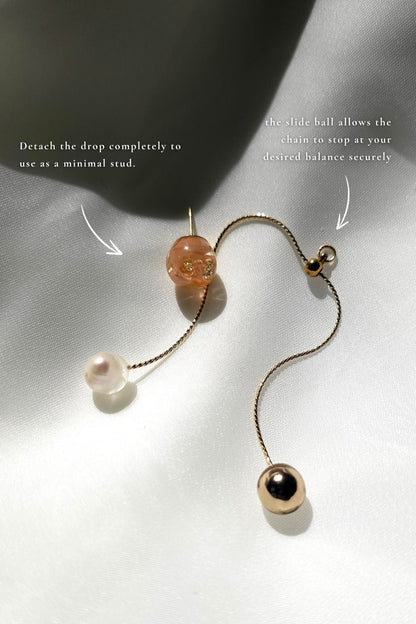 handmade orange beige convertible chain drop earring with removable drop 3
