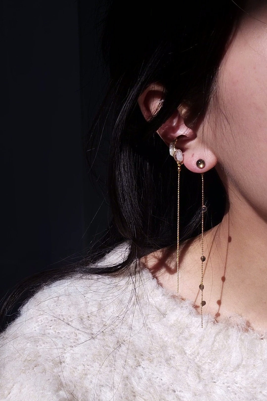 REI gold / multiway double chain ear cuff