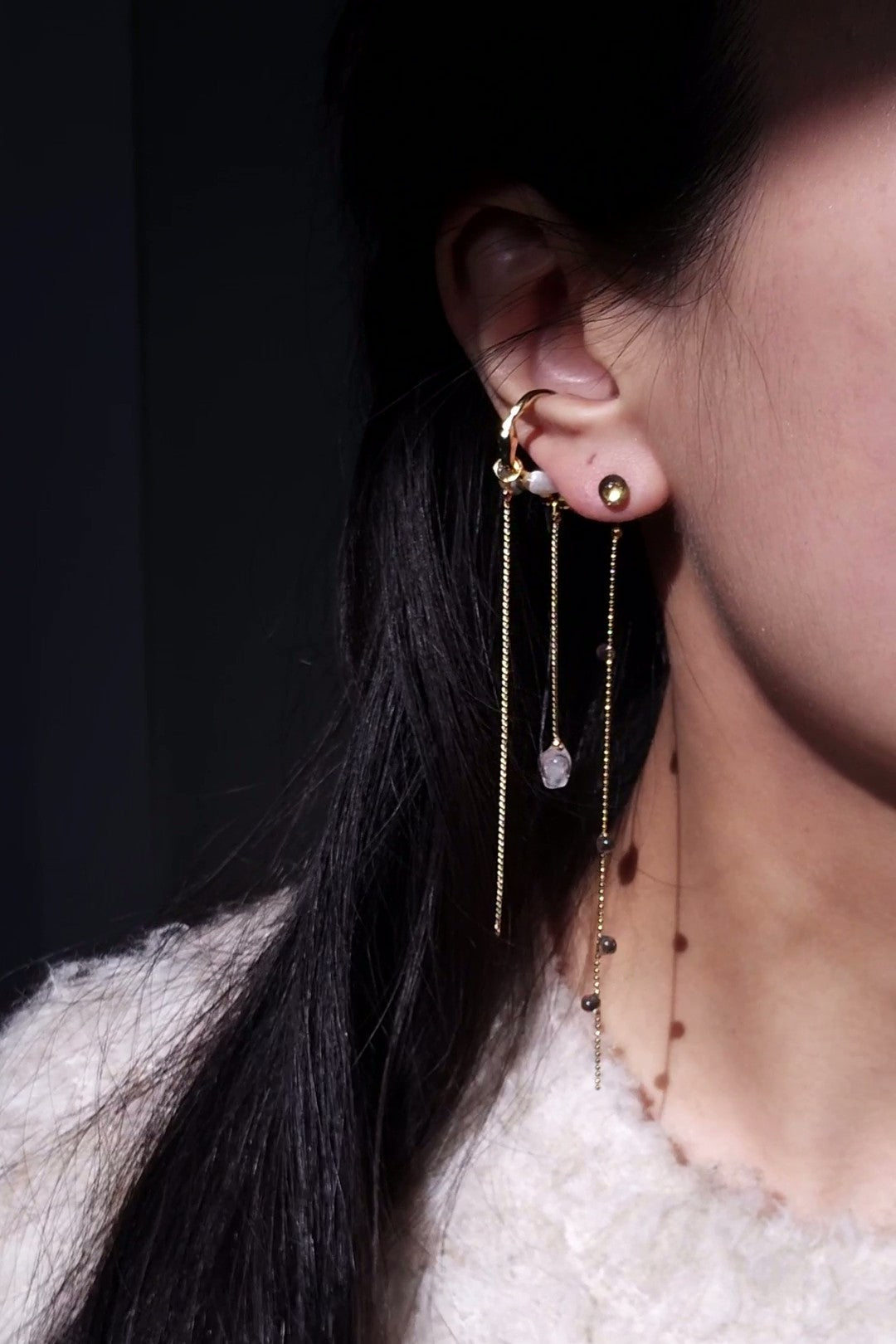 REI gold / multiway double chain ear cuff