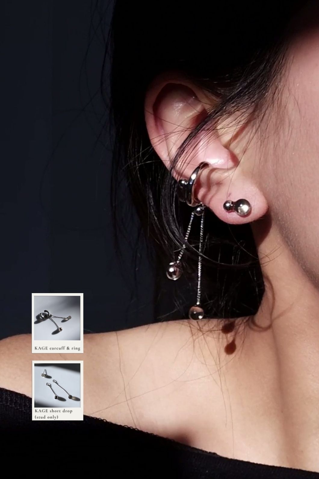 KAGE silver / ear cuff & ring