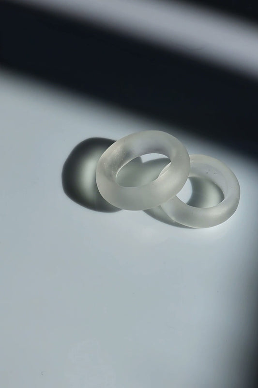 KIRI frosty matte ring with soft round shape, inspired by morning mist, minimal and serene design.