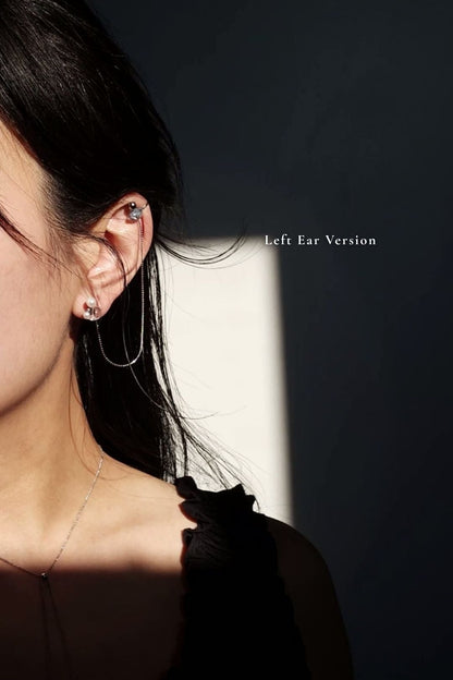 Model wearing mutliway cuff & stud, with the cuff part on helix and the stud part on earloben on a left ear.
