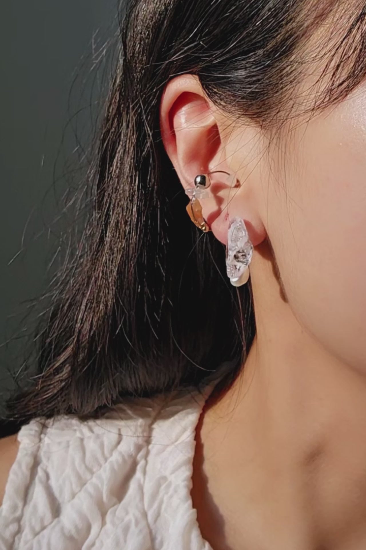 convertible clear earring with pearl stud only