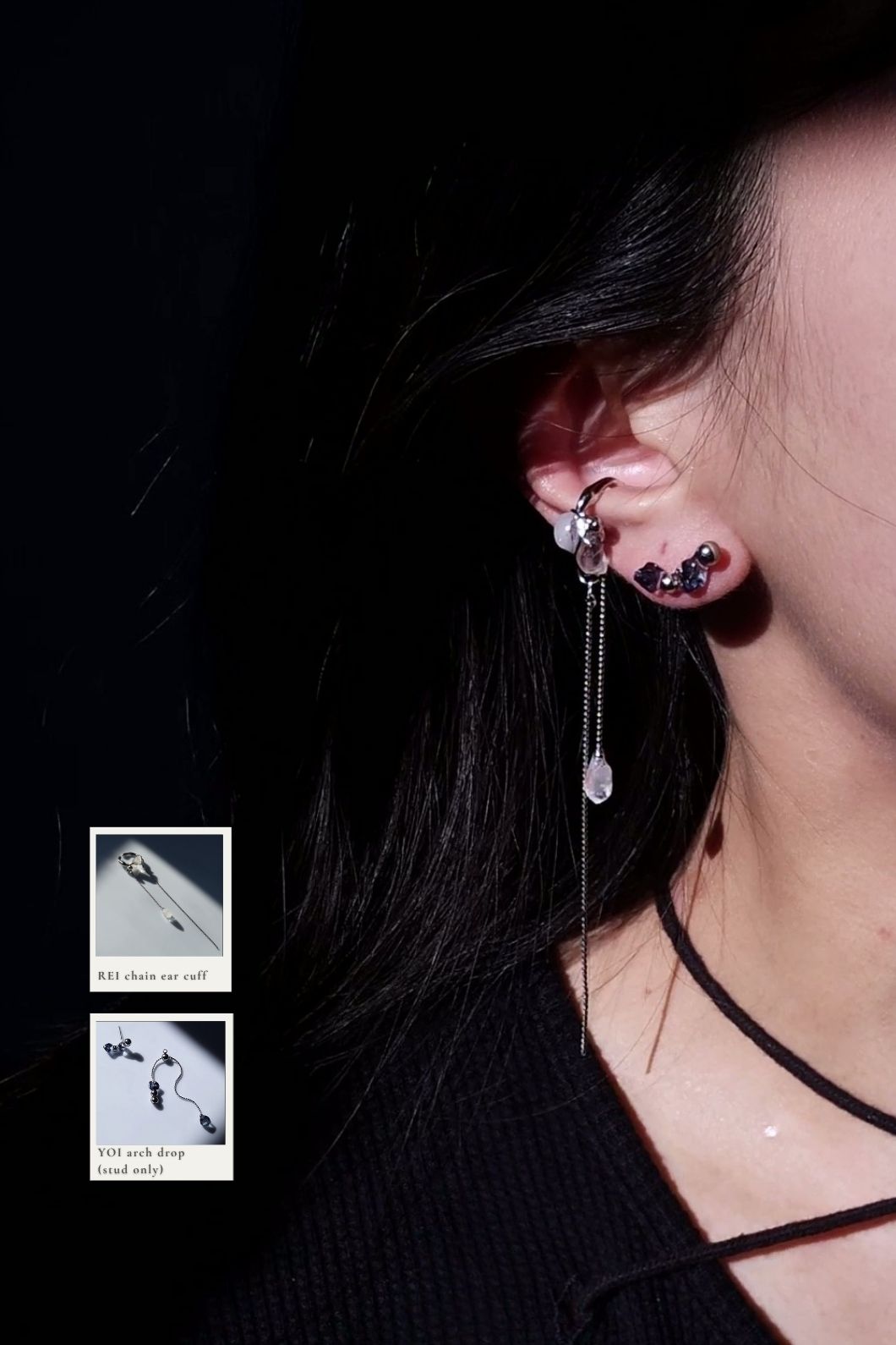 REI silver / double chain ear cuff