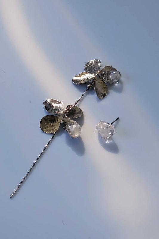 handmade silver floral melting ice convertible drop earring