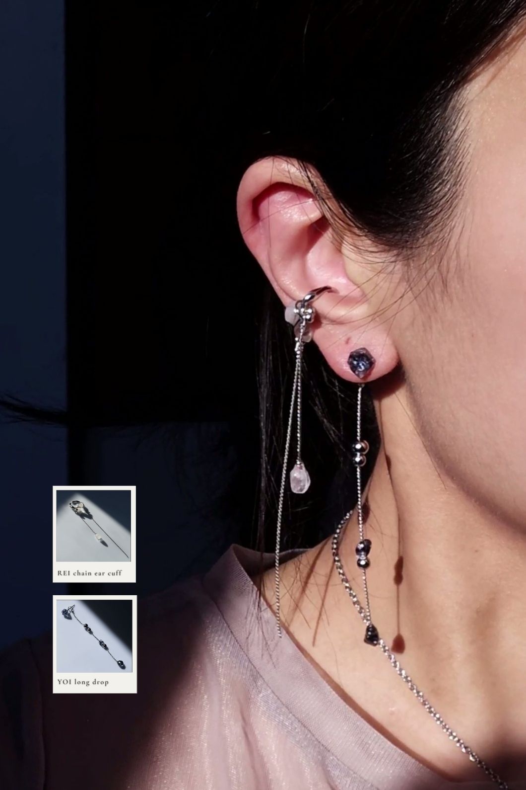 REI silver / double chain ear cuff