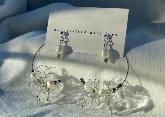 Ginka Clear Resin Petal & Freshwater Pearl Floral Earrings with Tag1