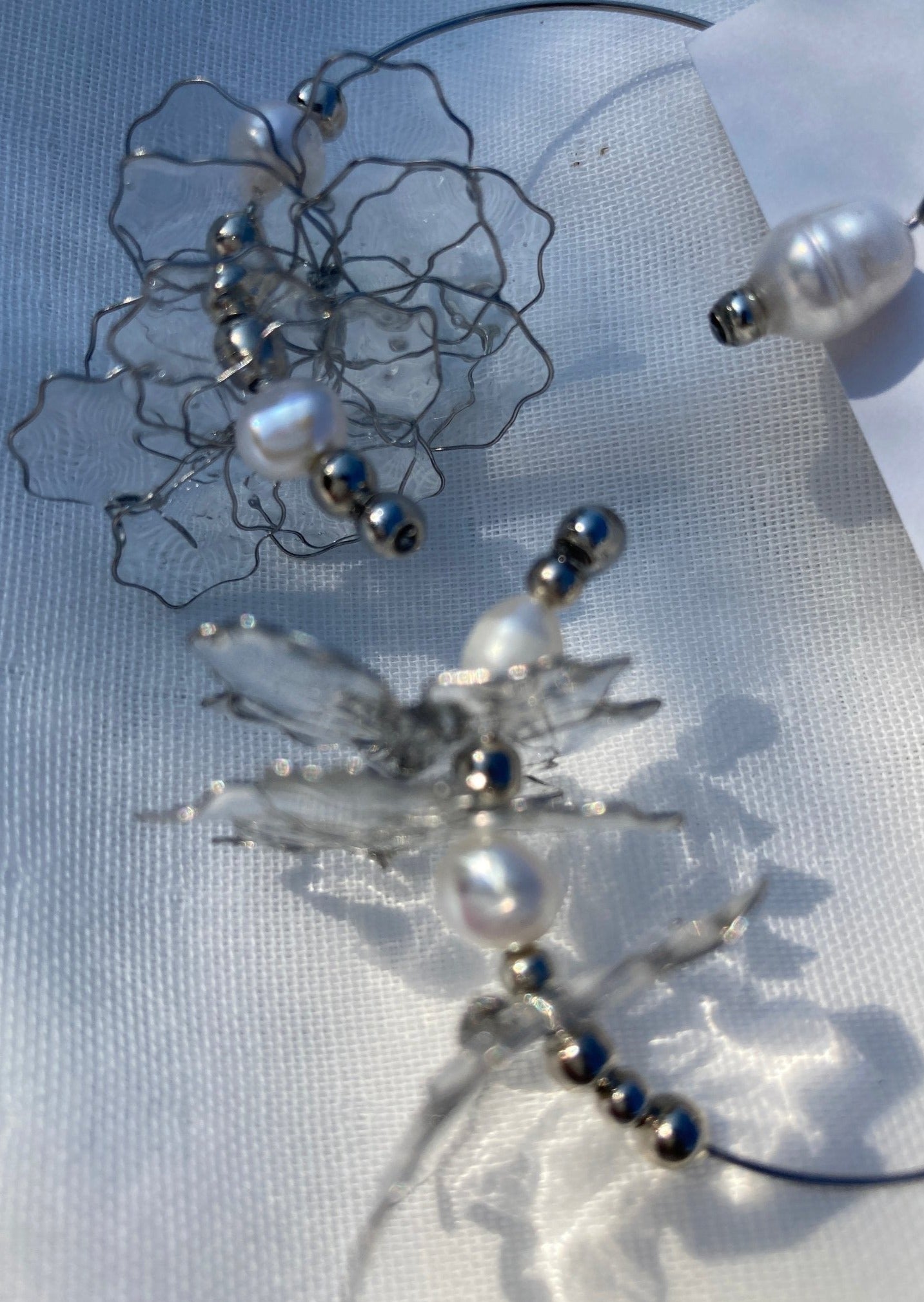 Ginka Clear Resin Petal & Freshwater Pearl Floral Earrings with Tag3